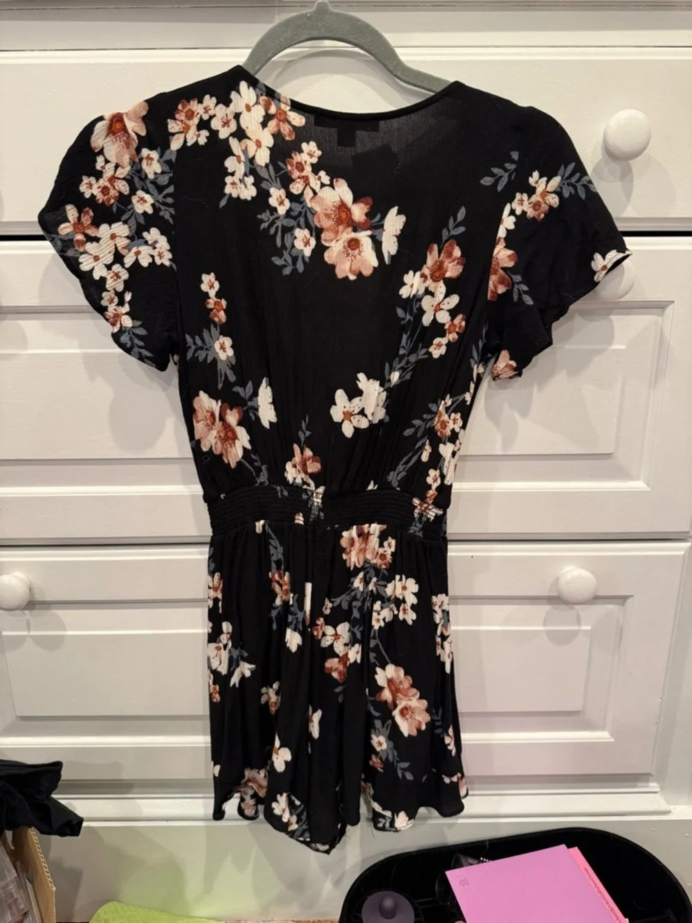 Black Floral Tie-Front Romper - Picture 6 of 6